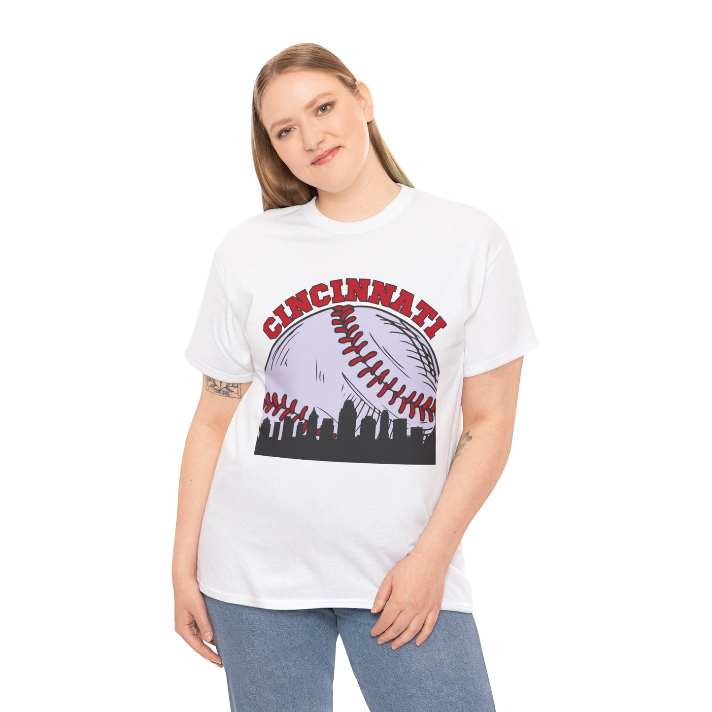 Cincinnati Skyline Baseball Unisex Heavy Cotton Tee