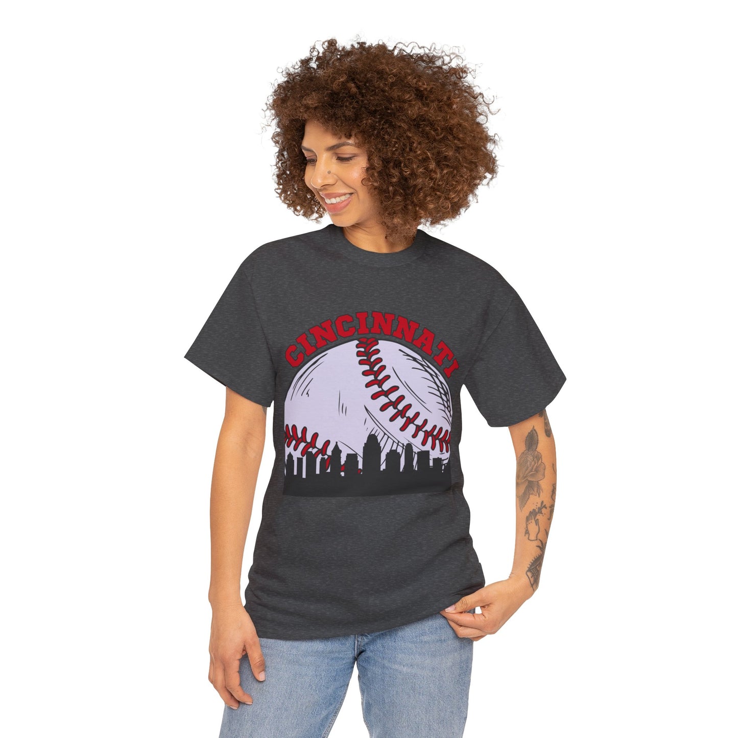 Cincinnati Skyline Baseball Unisex Heavy Cotton Tee