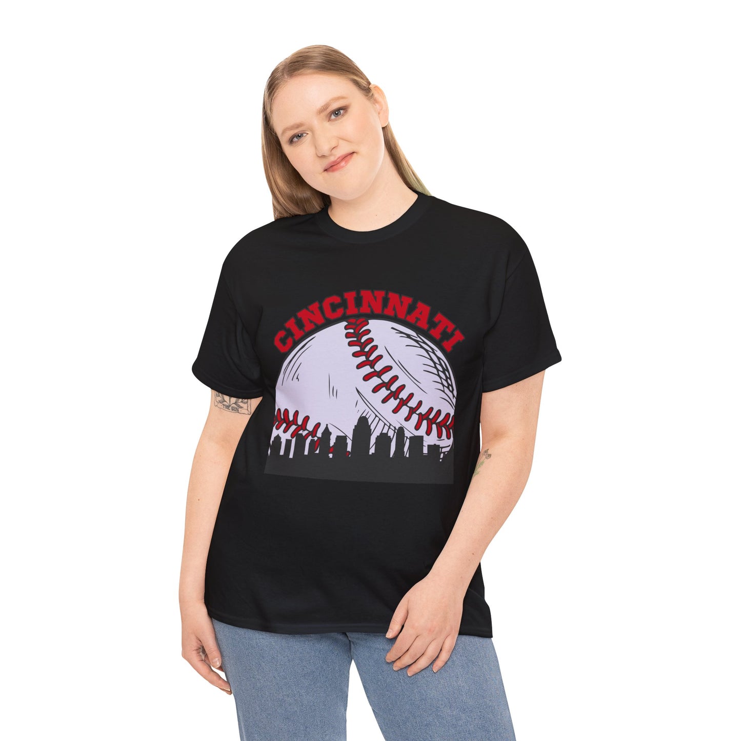 Cincinnati Skyline Baseball Unisex Heavy Cotton Tee