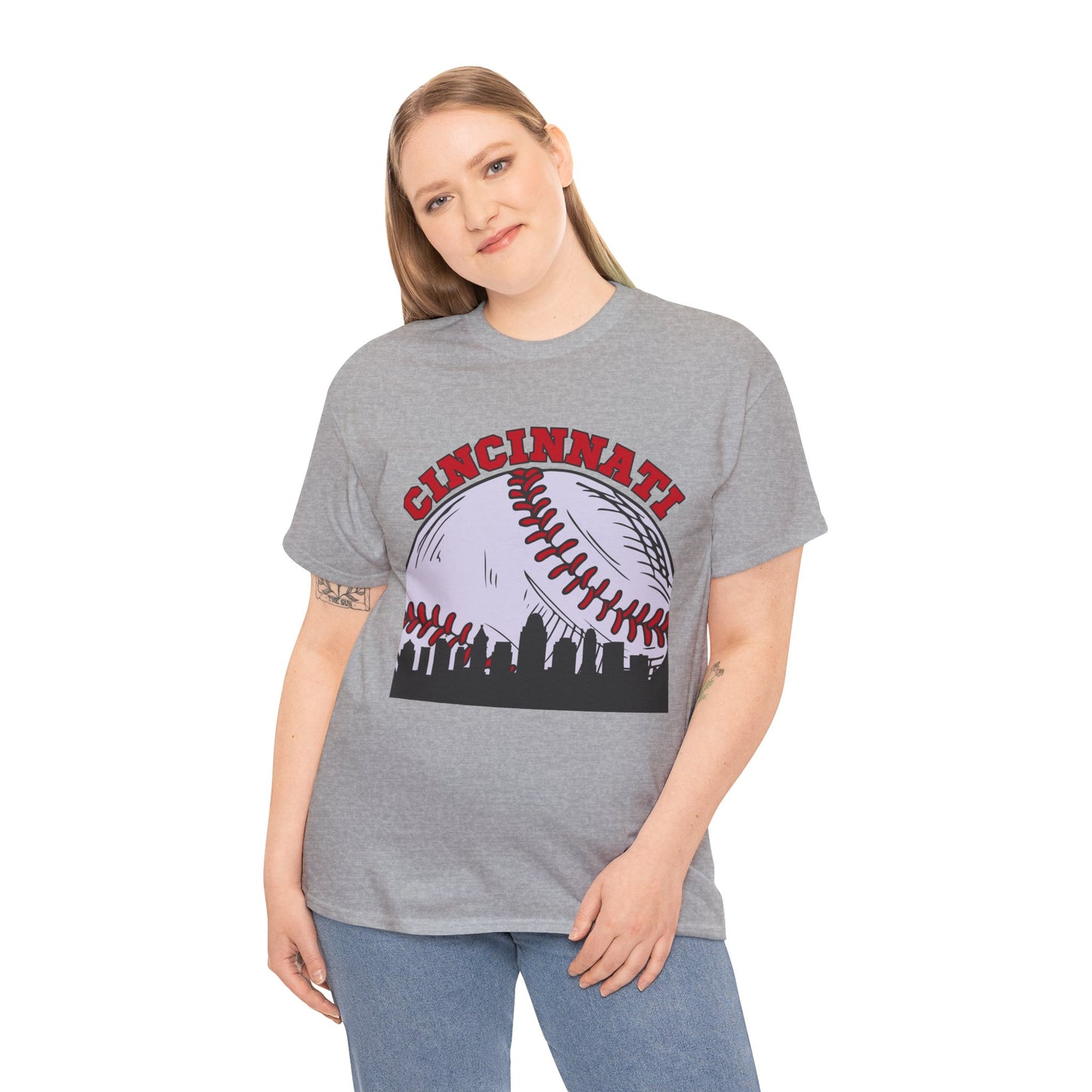 Cincinnati Skyline Baseball Unisex Heavy Cotton Tee