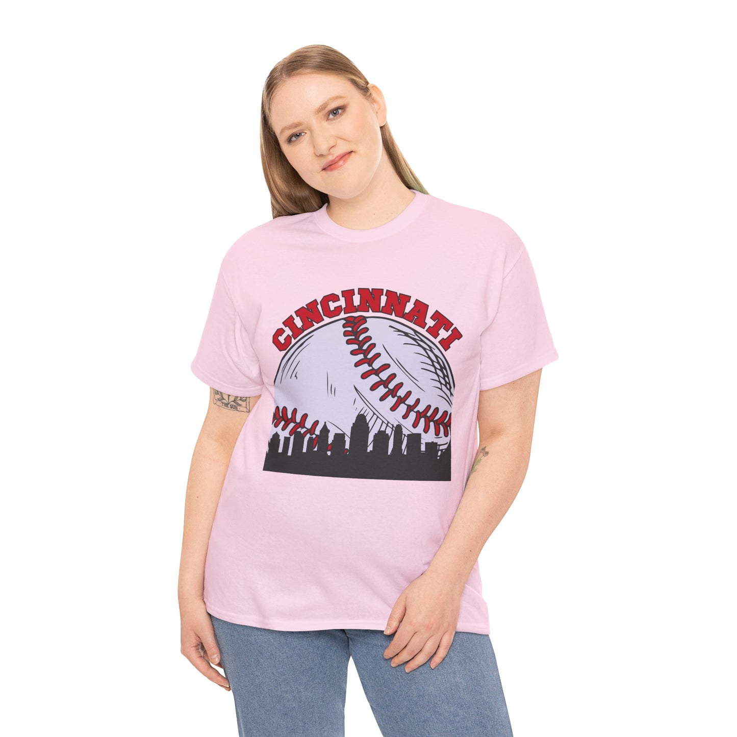 Cincinnati Skyline Baseball Unisex Heavy Cotton Tee