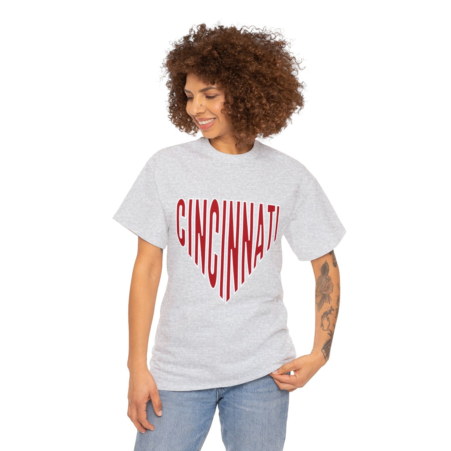 Cincinnati Baseball Plate Unisex Heavy Cotton Tee - Gathered Threds Cincy - T-Shirt