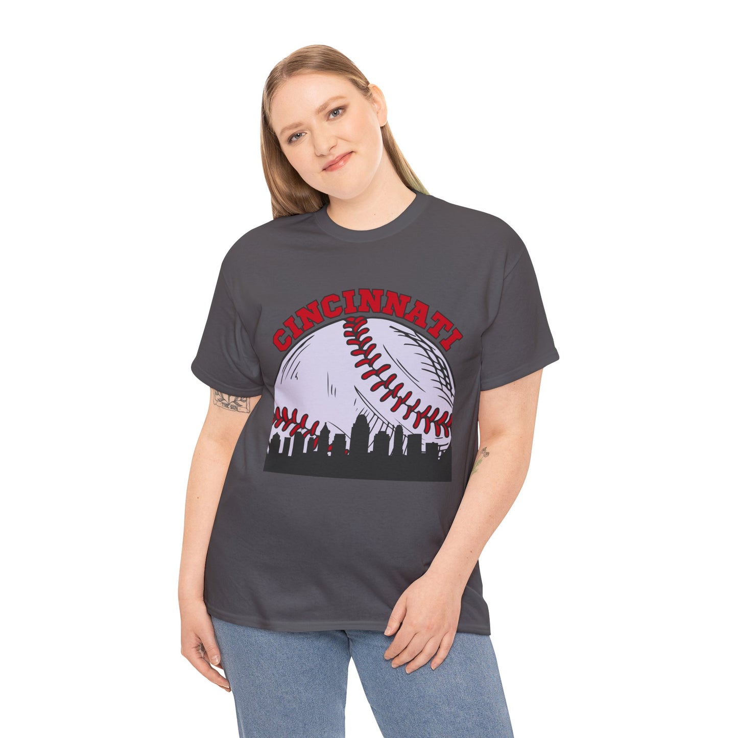 Cincinnati Skyline Baseball Unisex Heavy Cotton Tee