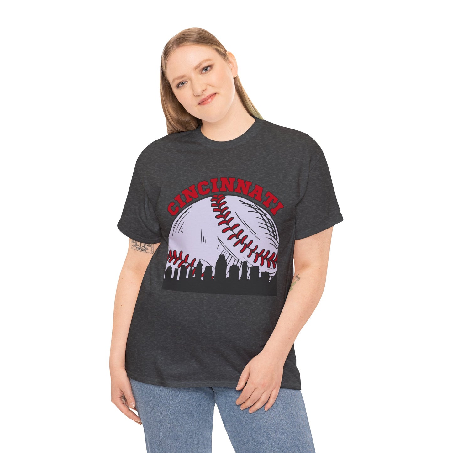 Cincinnati Skyline Baseball Unisex Heavy Cotton Tee