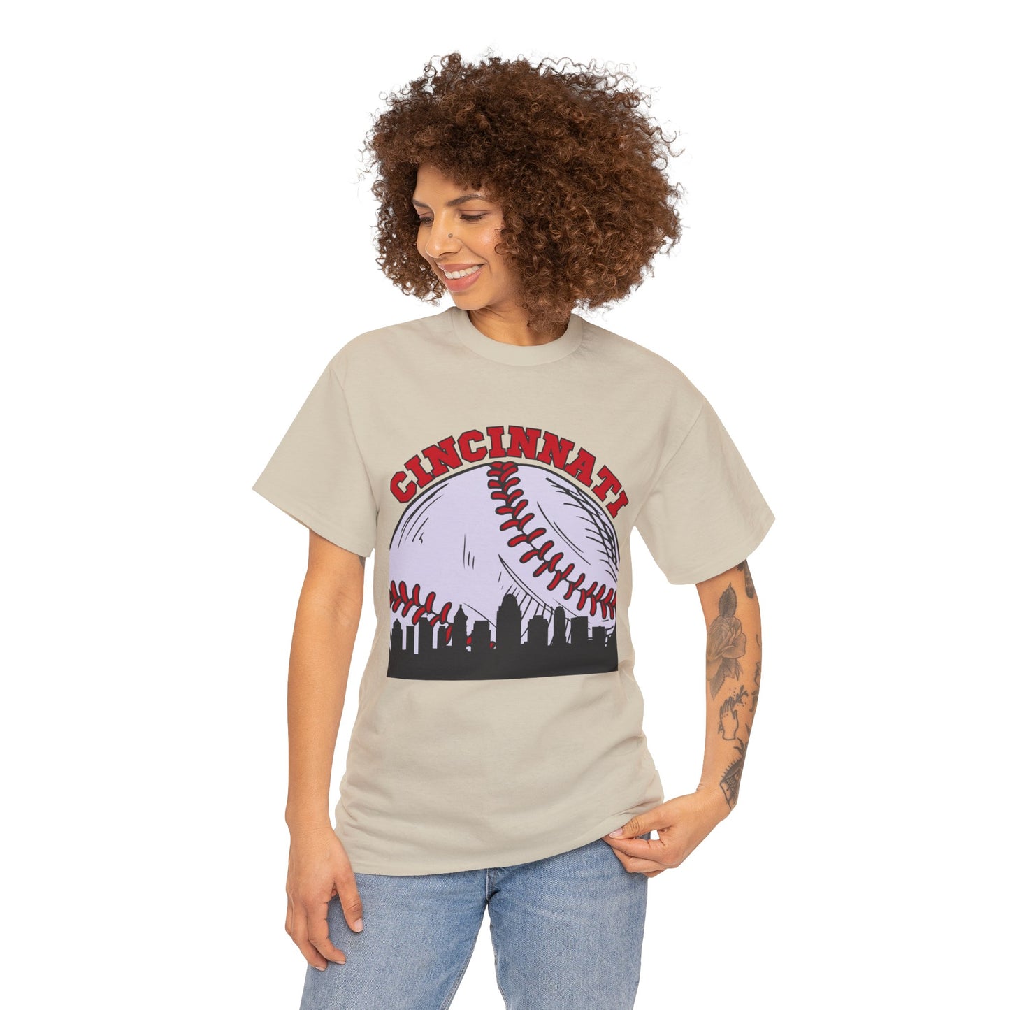 Cincinnati Skyline Baseball Unisex Heavy Cotton Tee