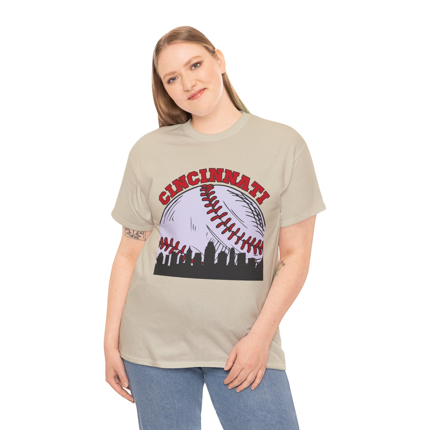 Cincinnati Skyline Baseball Unisex Heavy Cotton Tee