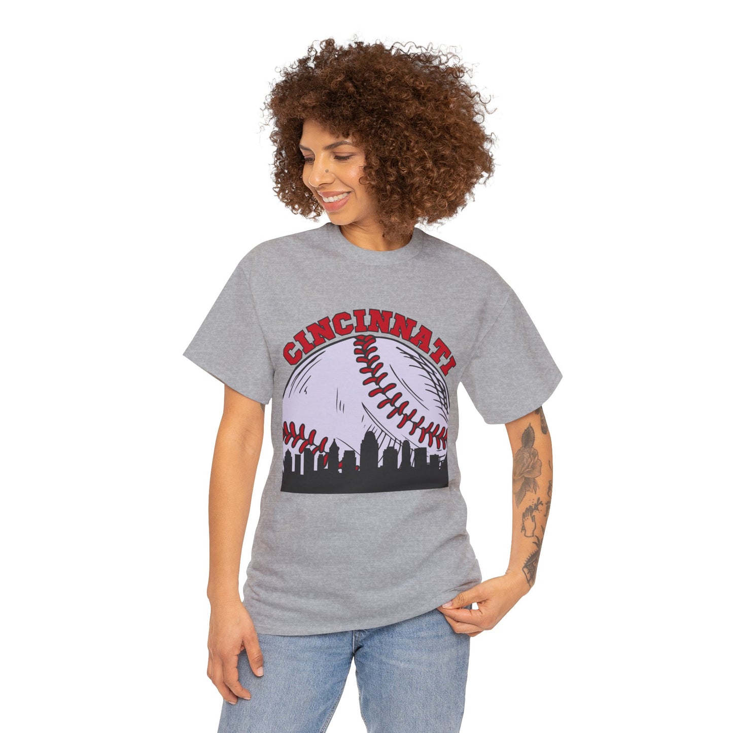 Cincinnati Skyline Baseball Unisex Heavy Cotton Tee