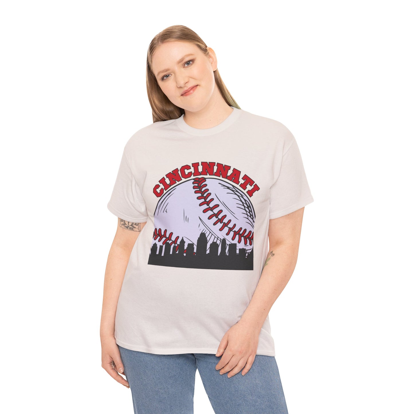 Cincinnati Skyline Baseball Unisex Heavy Cotton Tee