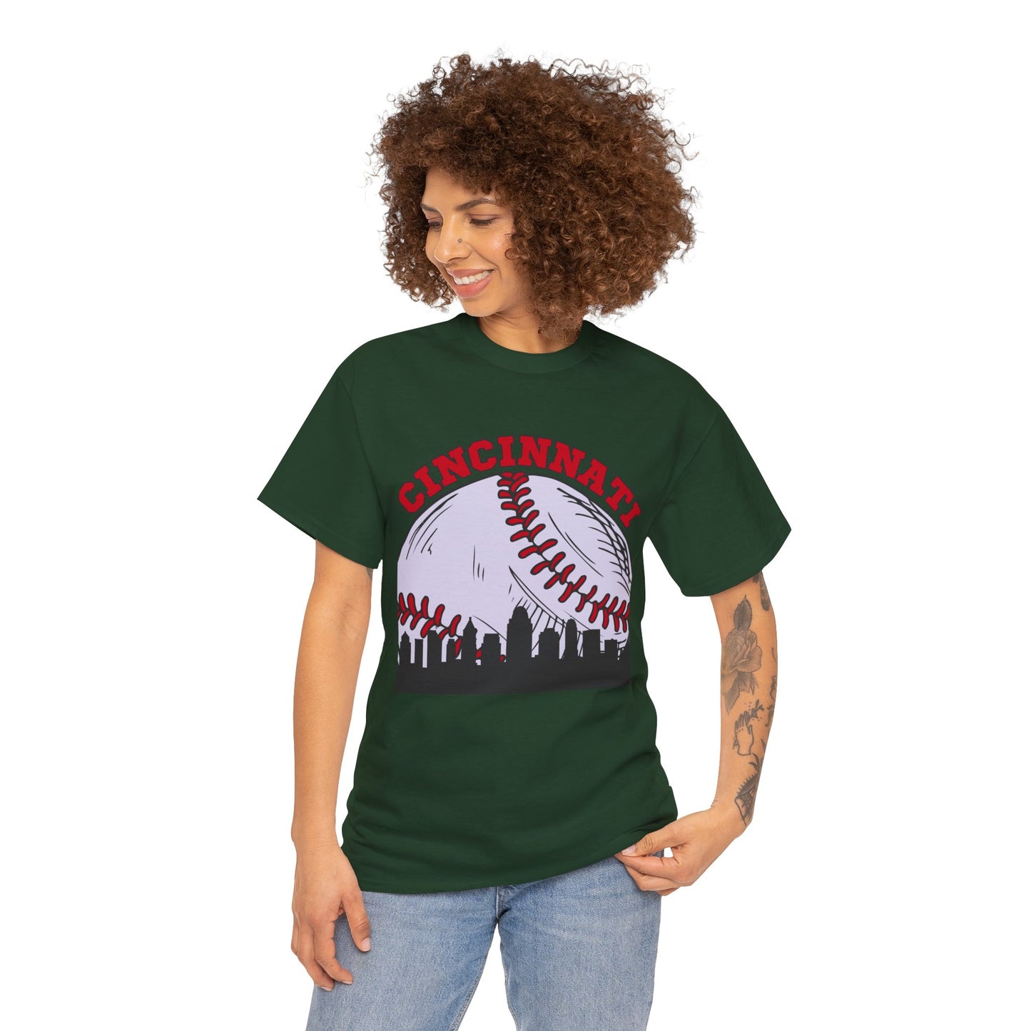 Cincinnati Skyline Baseball Unisex Heavy Cotton Tee