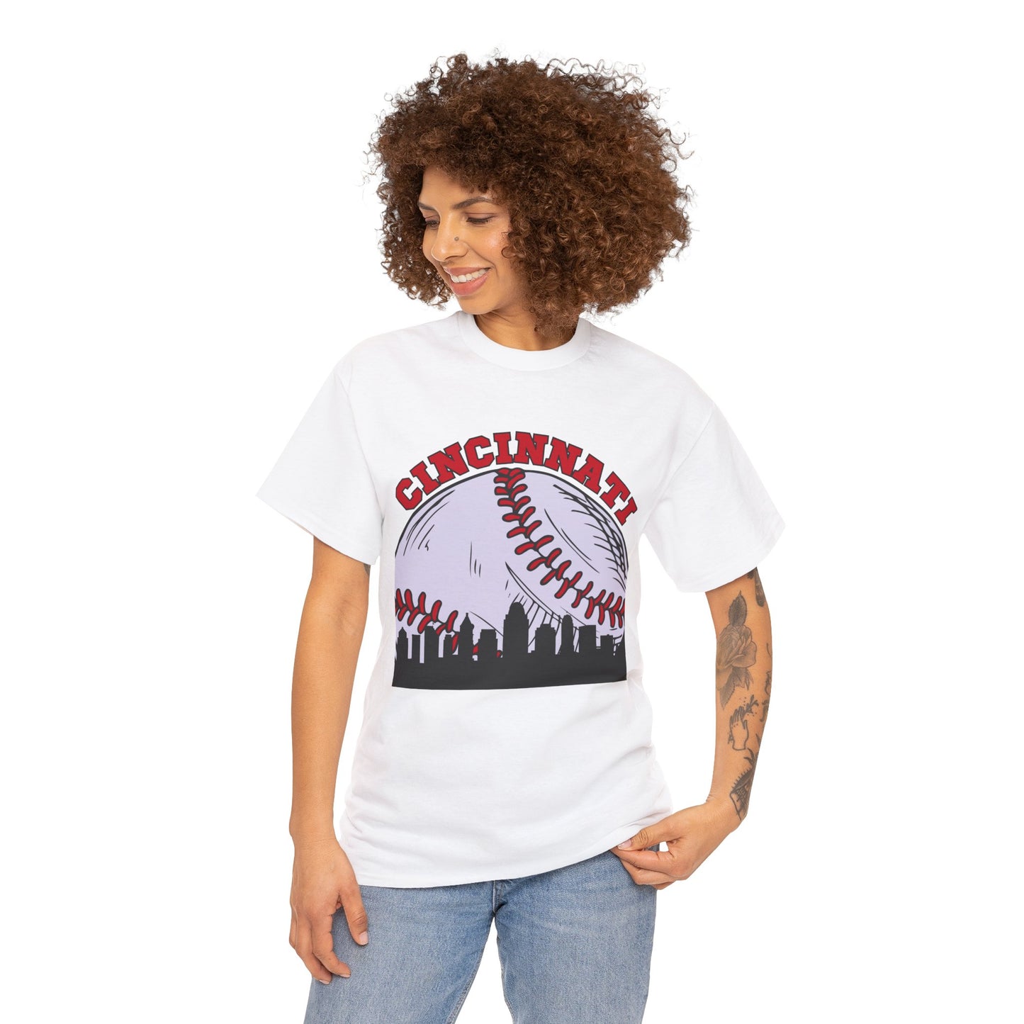 Cincinnati Skyline Baseball Unisex Heavy Cotton Tee