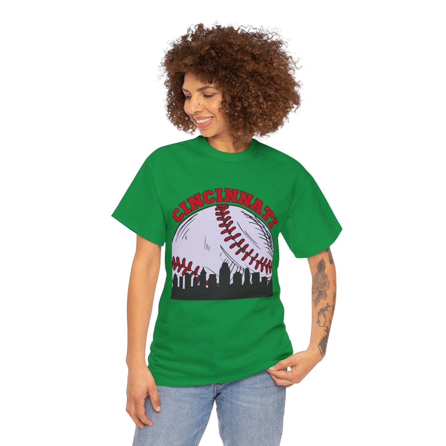 Cincinnati Skyline Baseball Unisex Heavy Cotton Tee