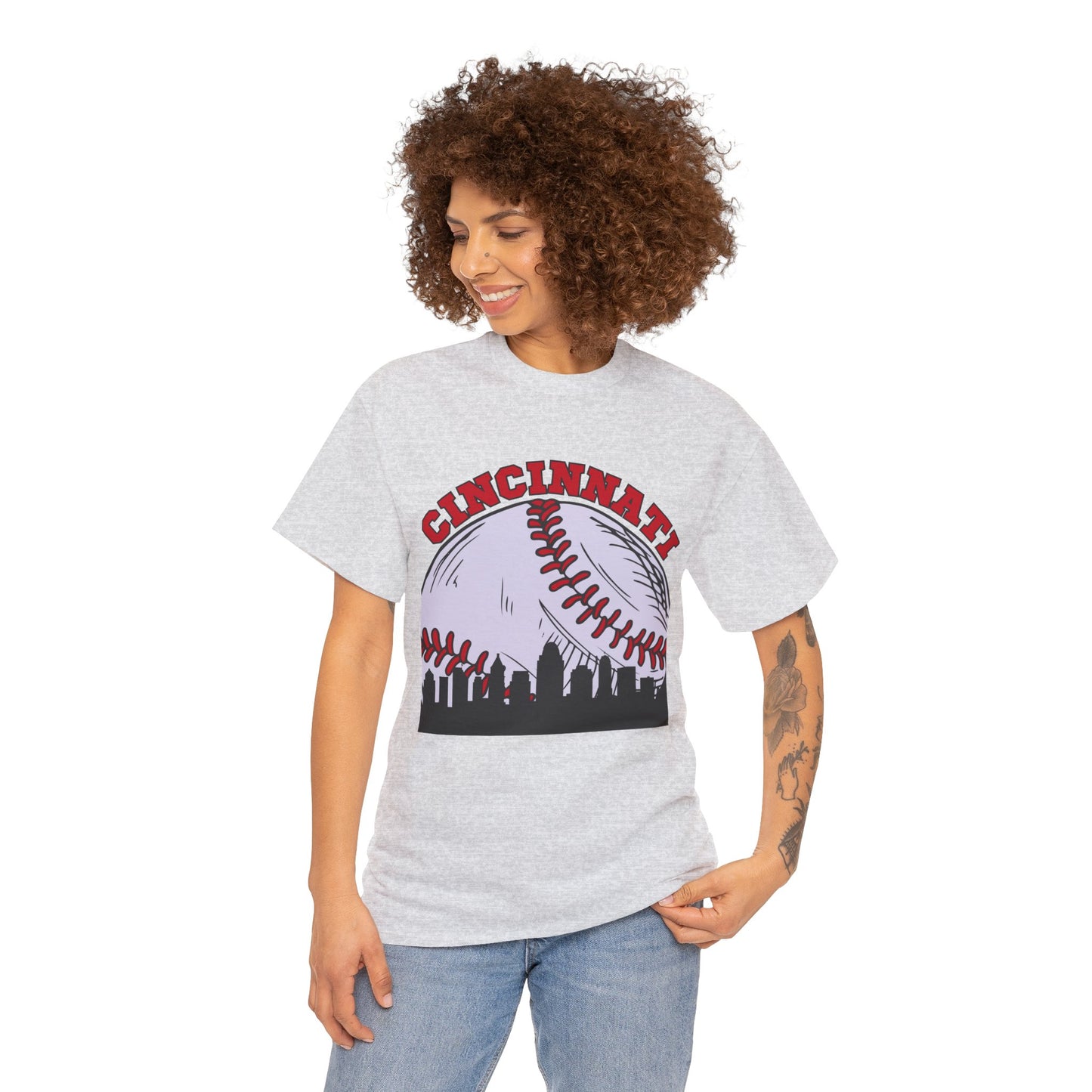 Cincinnati Skyline Baseball Unisex Heavy Cotton Tee