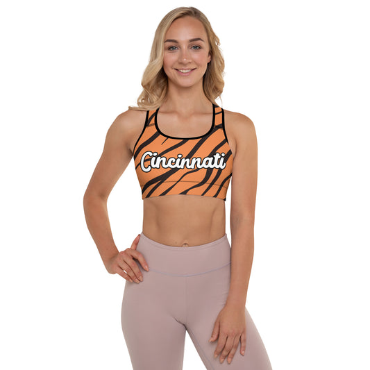 Cincinnati Text Bengals Tiger Print Padded Sports Bra