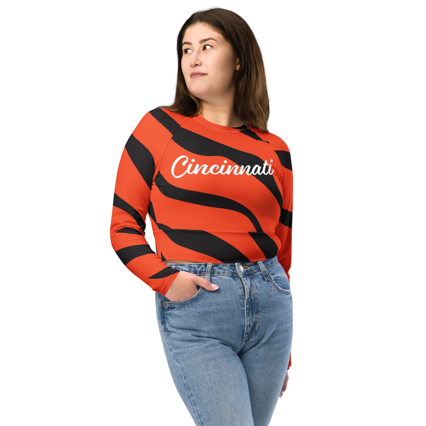 Tiger Stripe Cincinnati Bengals Recycled Long-Sleeve Crop Top