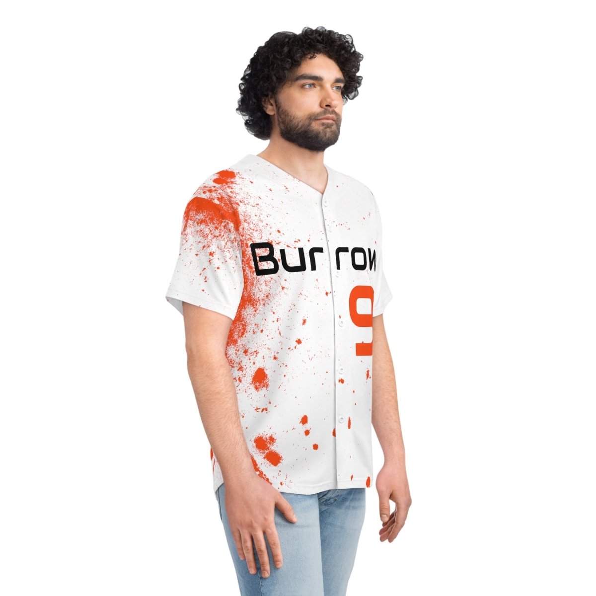 Burrow Splatter Cincinnati Bengals Men's Baseball Jersey - Gathered Threds Cincy - All Over Prints