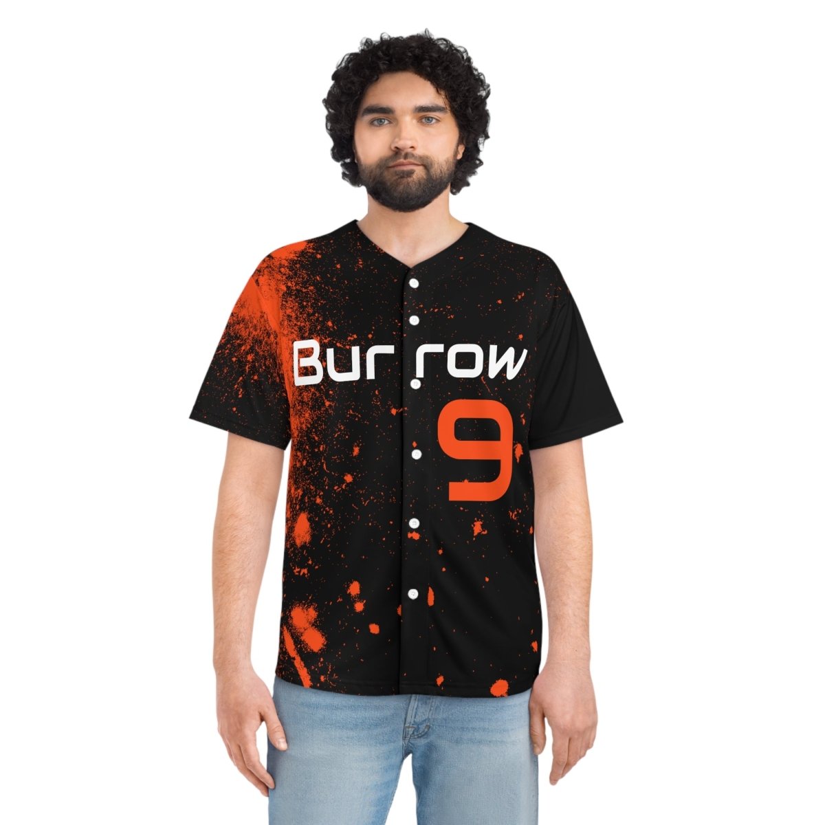 Burrow Splatter Cincinnati Bengals Men's Baseball Jersey - Gathered Threds Cincy - All Over Prints