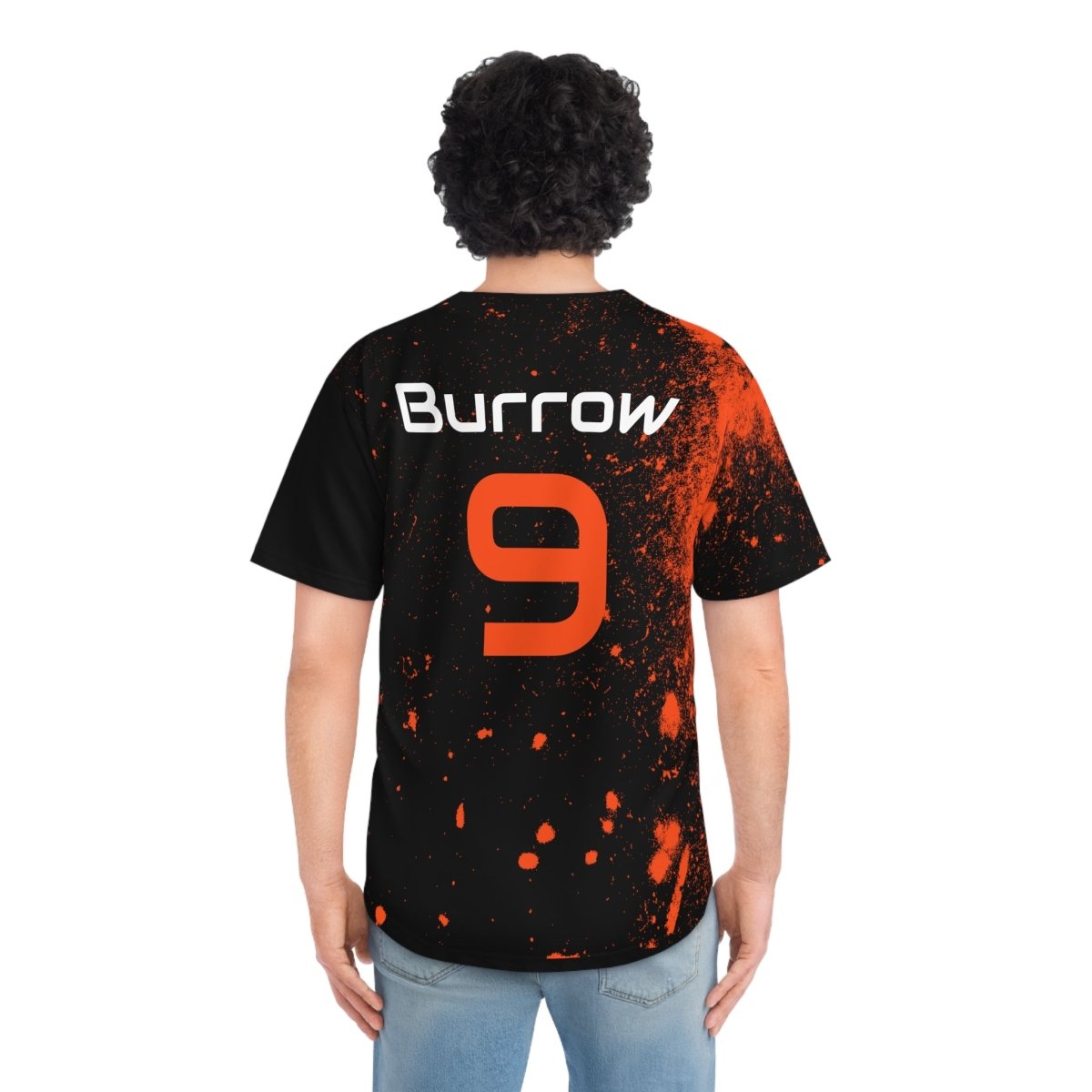 Burrow Splatter Cincinnati Bengals Men's Baseball Jersey - Gathered Threds Cincy - All Over Prints