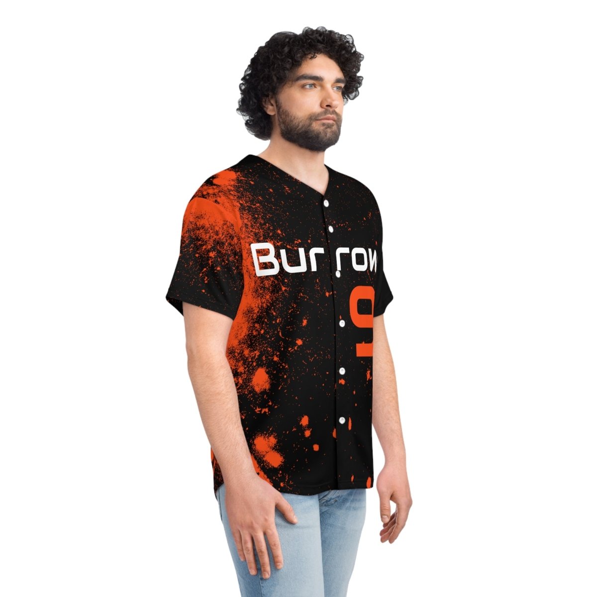 Burrow Splatter Cincinnati Bengals Men's Baseball Jersey - Gathered Threds Cincy - All Over Prints