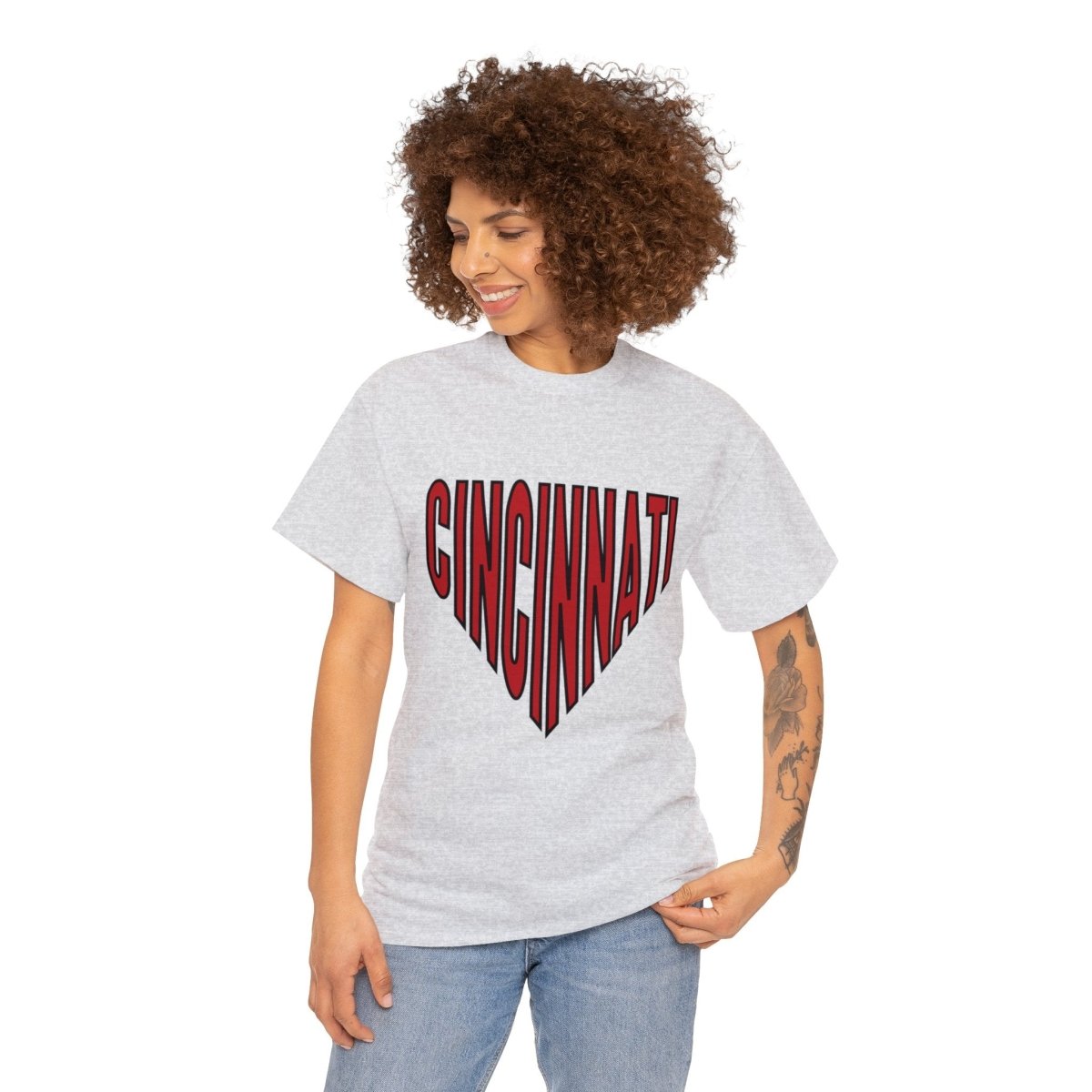 Cincinnati Baseball Plate Unisex Heavy Cotton Tee - Gathered Threds Cincy - T-Shirt