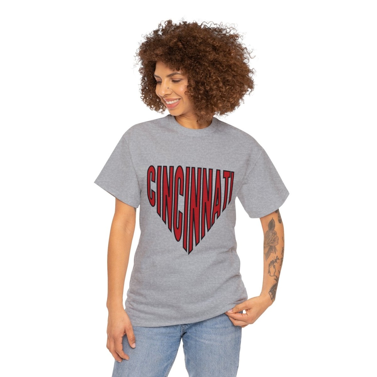 Cincinnati Baseball Plate Unisex Heavy Cotton Tee - Gathered Threds Cincy - T-Shirt