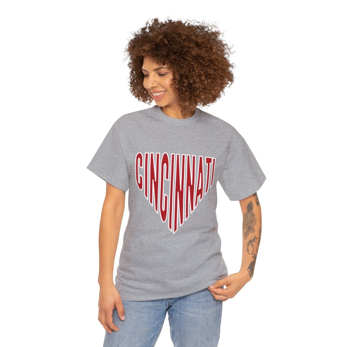 Cincinnati Baseball Plate Unisex Heavy Cotton Tee - Gathered Threds Cincy - T-Shirt