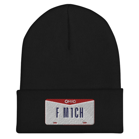 F Michigan Ohio License Plate Cuffed Beanie