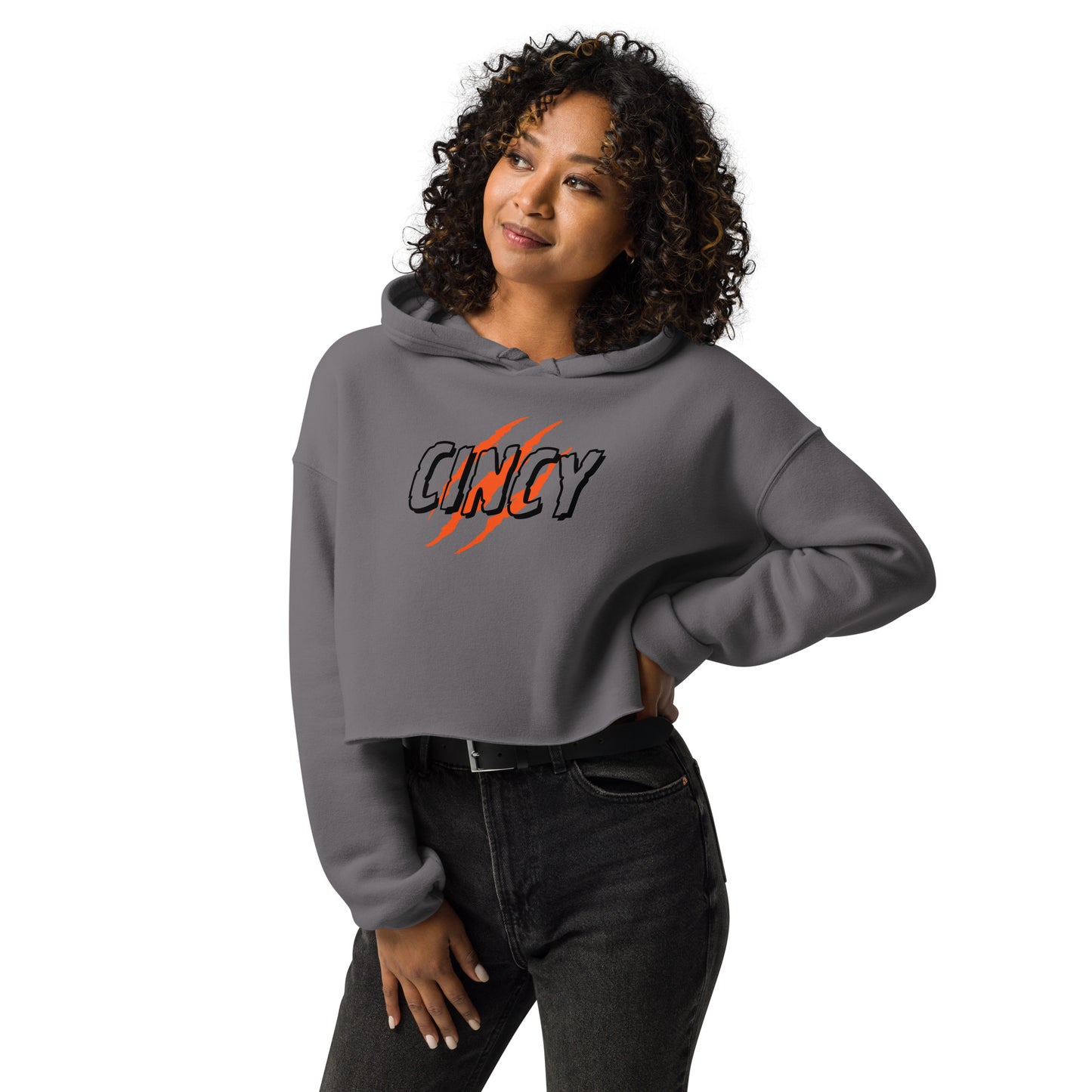 Cincy Tiger Scratch Crop Hoodie