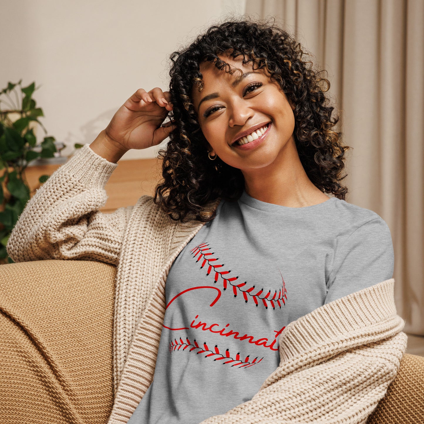 Cincinnati Baseball Stitches Women's Relaxed T-Shirt