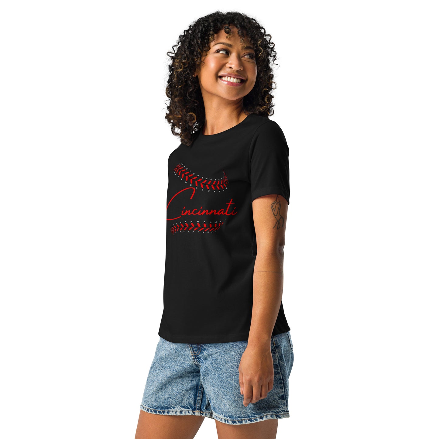 Cincinnati Baseball Stitches Women's Relaxed T-Shirt