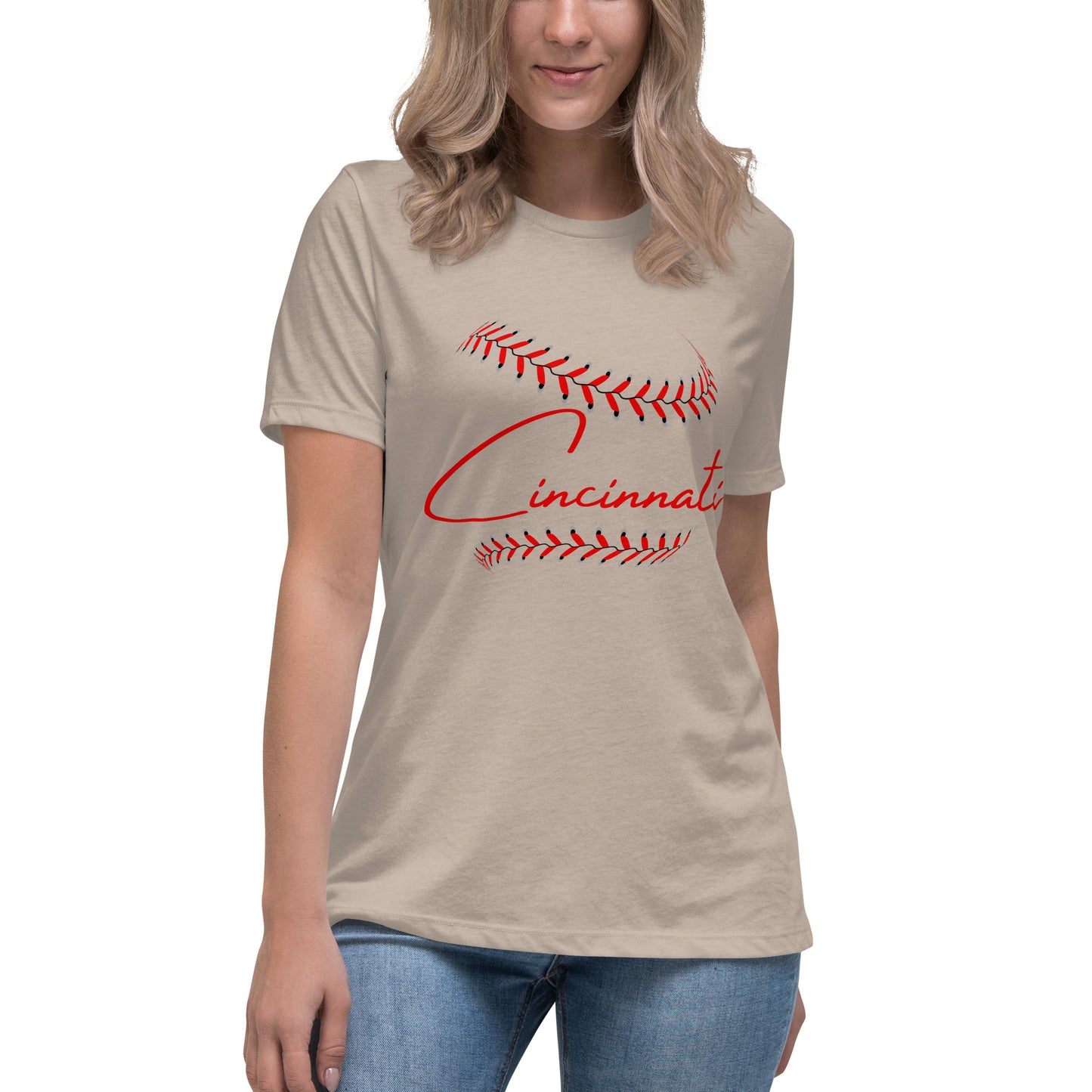 Cincinnati Baseball Stitches Women's Relaxed T-Shirt