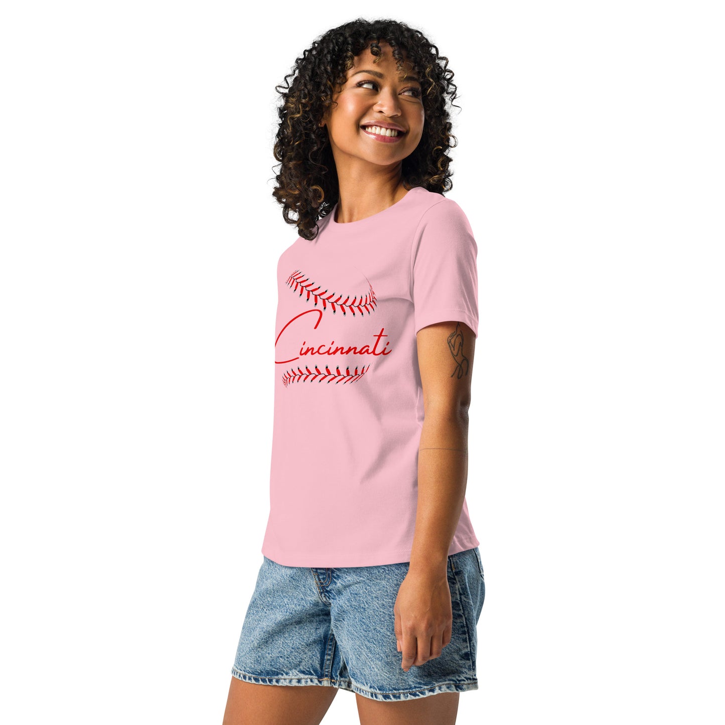 Cincinnati Baseball Stitches Women's Relaxed T-Shirt